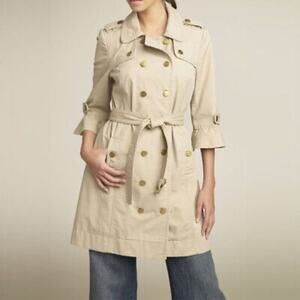 Juicy Couture Camel Cotton Twill Trench Coat Belted Size M
